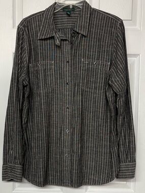 Lauren Ralph Lauren Lauren Jean Co. Gray Striped Button Front Cotton Top Sz XL